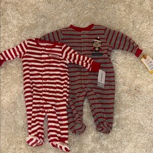 Carter's Red and Gray Striped Footies Set